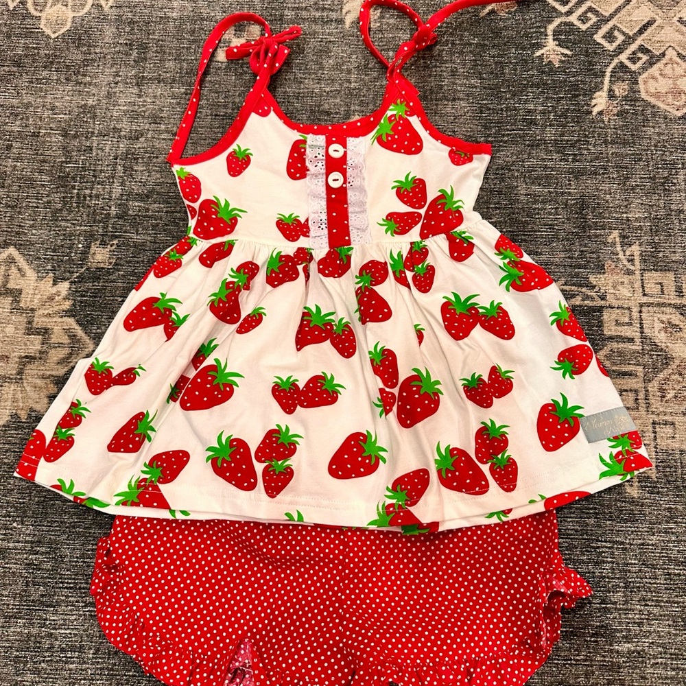 Eleanor Rose Red Strawberry Print Dress with Bloomers size 5-6